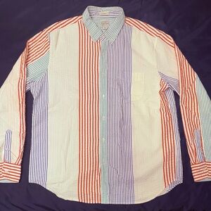 J. Crew Classic Fit Multicolor Striped Button Down Seersucker Shirt, Org Cotton
